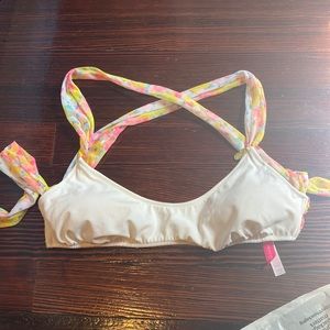 VS white bikini top with sheer floral tie